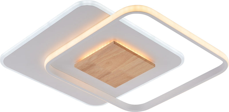 Plafonnier LED Filaire 60W 5180 lm Blanc & Bois – CCT 3000K à 6000K – Dimmable avec Télécommande