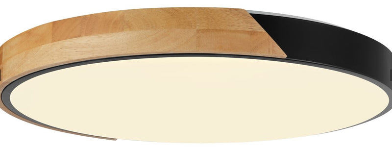 Plafonnier LED Filaires 48W 75 lm/W – Noir & Bois – CCT avec Télécommande