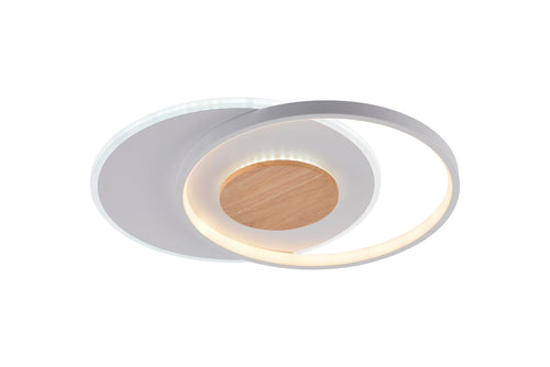 Plafonnier LED Filaire 54W 4120 lm Blanc & Bois – CCT 3000K à 6000K – Dimmable avec Télécommande