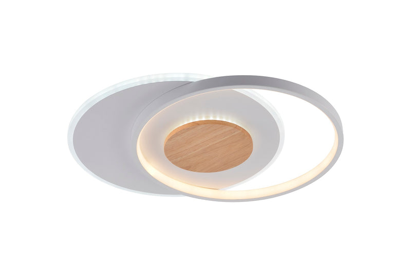 Plafonnier LED Filaire 54W 4120 lm Blanc & Bois – CCT 3000K à 6000K – Dimmable avec Télécommande