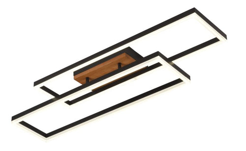 Plafonnier LED Filaires 86W 75 lm/W – Noir & Bois – CCT avec Télécommande