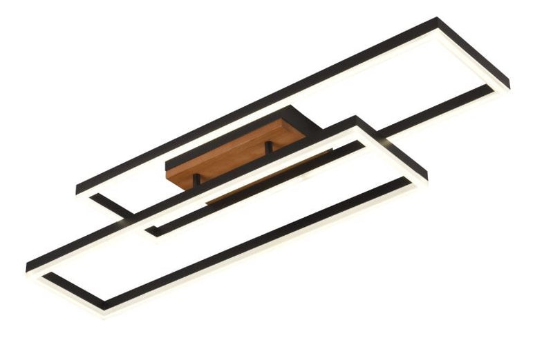 Plafonnier LED Filaires 86W 75 lm/W – Noir & Bois – CCT avec Télécommande