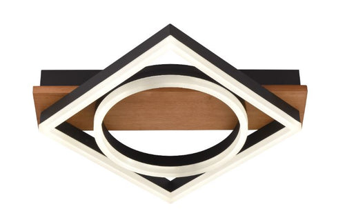 Plafonnier LED Filaires 44W 75 lm/W – Noir & Bois – CCT avec Télécommande
