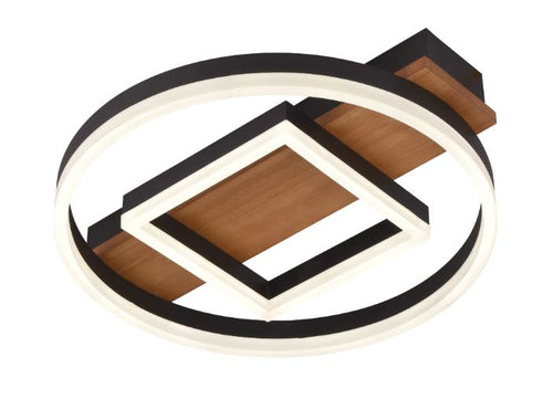 Plafonnier LED Filaires 46W 75 lm/W – Noir & Bois – CCT avec Télécommande