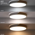 Plafonnier LED Filaires 48W 75 lm/W – Blanc & Bois – CCT avec Télécommande