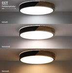 Plafonnier LED Filaires 48W 75 lm/W – Noir & Bois – CCT avec Télécommande