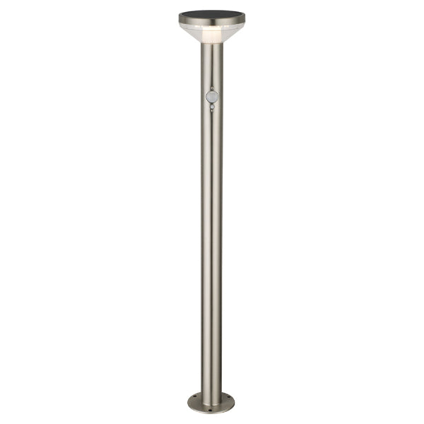 Borne solaire LED de pelouse 2W 3,7V 200lm/20lm IP44 avec capteur – aluminium brossé pour extérieur